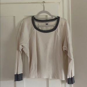 White and grey waffle long sleeve top